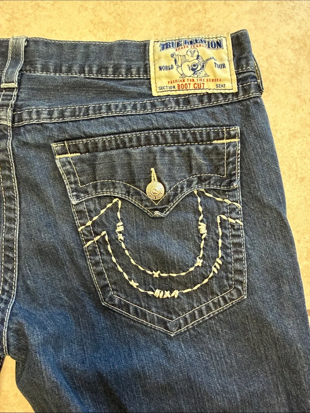 True Religion USA Boot Cut Jeans Men’s Flap Pocket Y2K Dark Wash Denim